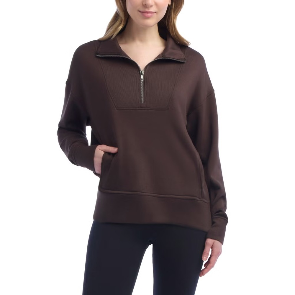 Danskin Women's Luxe Half Zip Pullover, Brown, Size: Large, New